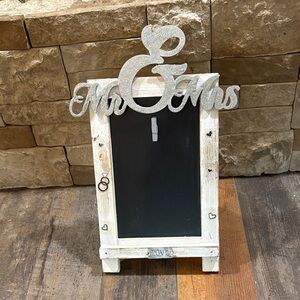 Glitter Mr & Mrs on Chalkboard picture holder with heart Accents